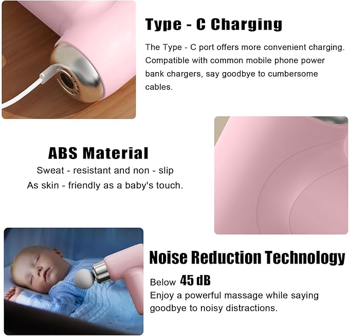 Mini Massage Gun Powerful Fascial Gun Portable Deep Tissue Percussion Muscle Back Head Massager for Pain Relief with 5 Massage Heads High-Intensity Vibration Rechargeable Small Best Gifts for Dad Mom