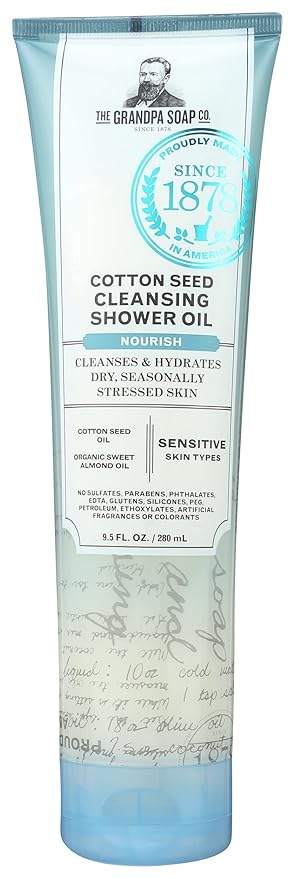 The Grandpa Soap Co. Nourish Cotton Seed Cleansing Shower Oil Parabens Free 9.5 Fluid Ounces (Pack Of 3)