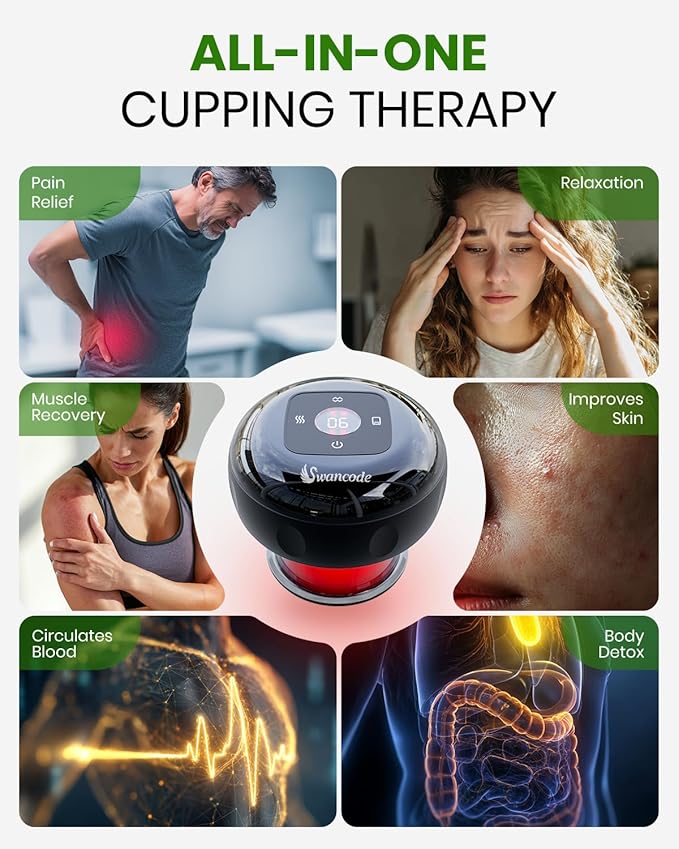 1 Pack 5-in-1 Smart Cupping Therapy Massager Electric Cupping Device with Red Light Dynamic Cupping Therapy Set with 12-Level Suction &amp Heat Cupping Machine for Muscle Pain Relief Knots Soren