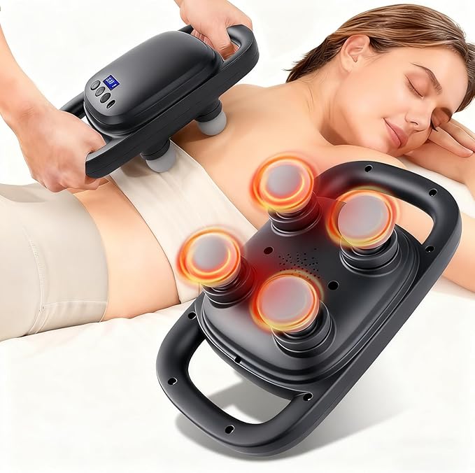 4 Head Massage GunUpdate 25W Powerful Motor for Deep Tissue Percussion Massager with 99 Intensity Levels for Neck BackShoulders Legs Pain Relief &amp Recovery