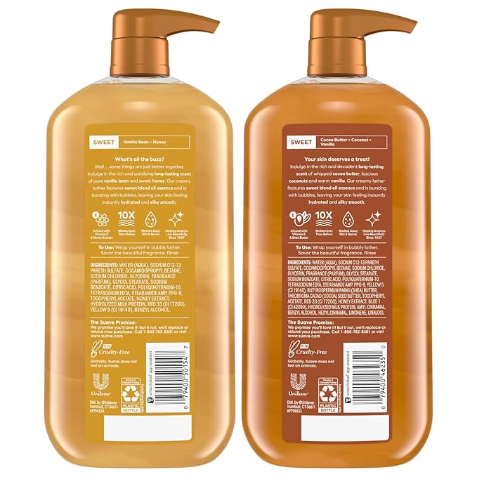 Suave Body Wash Variety Bundle – Milk &amp Honey 2-Pack &amp Cocoa Butter Shea Gentle &amp Moisturizing Body Washes with Vitamin E 30 Oz Ea (3 Piece Set)