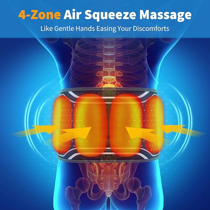 YUANBO Back Massager with Heat – Heated Massage Belt with Air Pressure Pads Heating Pad for Back Pain Relief with 4000mAh Battery – Gifts for Women Men and Family
