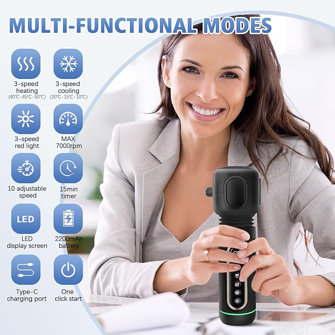 Handheld Vibrating Trigger Point Massage Gun with Heat and Cold &amp Red Light Deep Tissue Vibration Massager for Full Body Pain Relief Pressure Point Massage Tool -Gifts for Men &amp Women (Large