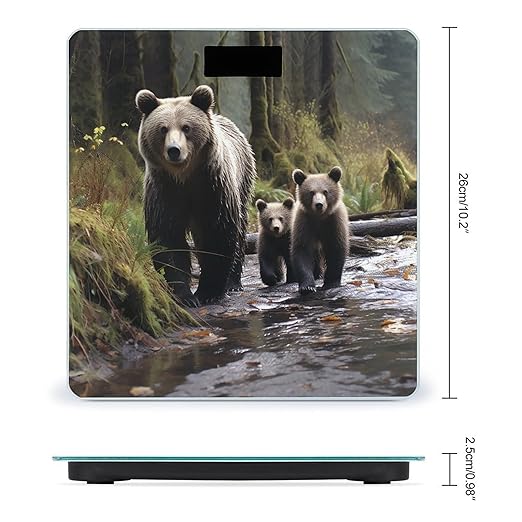 Mother Bear and Her Cubs Weight ScaleClear LED Display Bathroom Digital Weighing ScaleTempered Glass Digital Bathroom Scale for Body Weight Capacity Up to 400 Lbs
