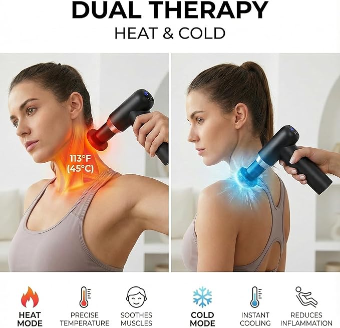 Hot and Cold Massage Gun - Detachable Extended Handle Massage GunDeep Tissue Massage Gun Used for Relieving Pain in The Back/Muscles of The Neck/Body with 6 Massage Heads LCD Display