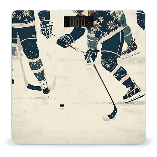 Ice Hockey Pattern Bathroom Scale Automatic Power On/Off Body Scales LCD Backlight Display Square Digital Scale Rounded Corners Bathroom Scales for Home Bedrooms