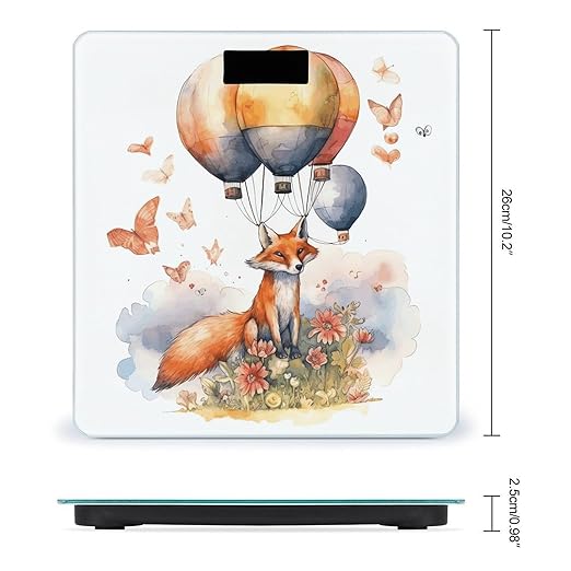 Fox and Hot Air Balloon Digital Bathroom Scale for Body Weight with High Precision Digital Weighing Scale with BMI Clear LCD Display and Step-On Measures Weight Up to 180kg
