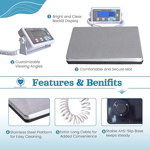 Extra Wide Medical Digital Body Weight Scale - 440 lb/200 kg Capacity High Accuracy Heavy Duty Portable Bathroom Scale Easy to Read Ideal for Office Wrestling Home Hospital Gym &amp Bariatric U