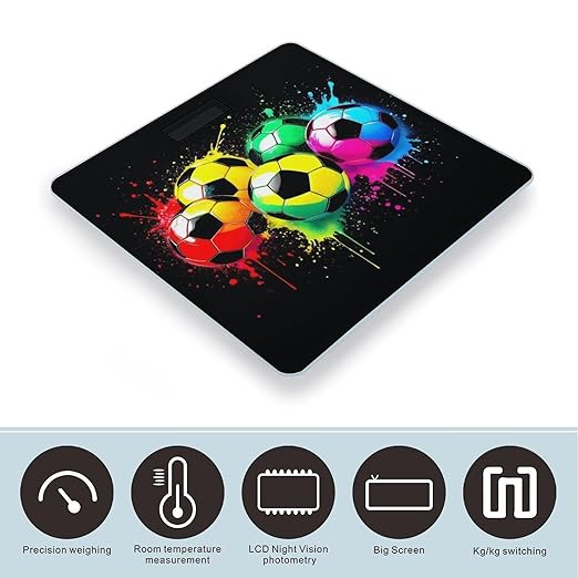 Men's Smart Scale for Body Weight Digital Bathroom Weighing Scale Automatic Switch Energy Saving Scale Colorful Paint Splash Ink Soccer Ball Football Black