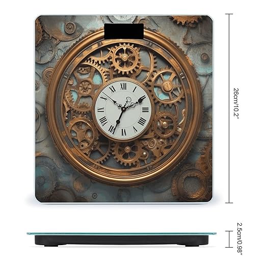 Rusty Steampunk Clock Bathroom Scale for Body Weight 400 Lb Weight Scale with High Precision Sensors Tempered Glass Highly Accurate Digital Weighing Machine for People