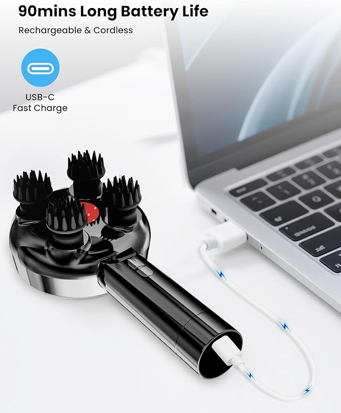 COMFIER Handheld Scalp Massager Hair GrowthCordless Hair Head Massager with 3 Modes &amp 8 Silicone ClawsIPX7 Waterproof Body Massager for Stress RelaxPet MassageHead ScratcherGifts MenWomen(Bl