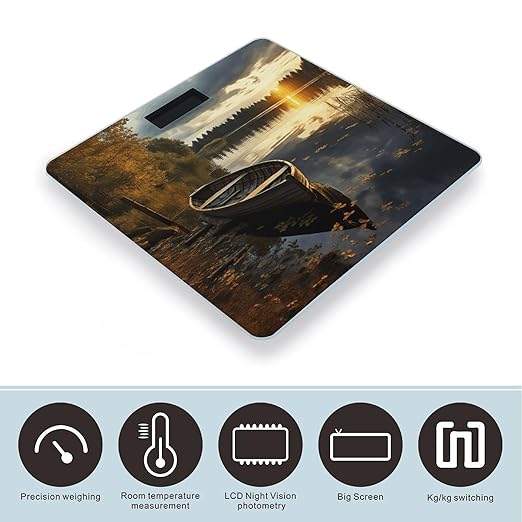 Boat at Lake Shore Smart Scale for Body Weight Accurate Bathroom Scale with LED Display Digital Weight Scales Weighing Machine High Precision Scales for Bath Home
