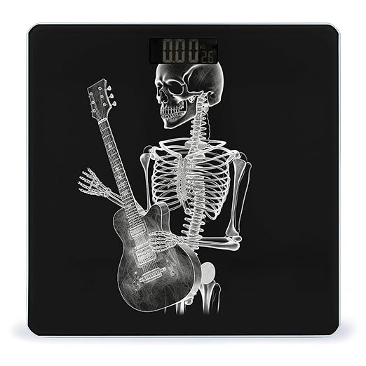 Abstract X-ray Skull Skeleton Playing Guitar Digital Bathroom Scale for Body Weight with High Precision Digital Weighing Scale with BMI Clear LCD Display and Step-On Measures Weight Up to 180kg
