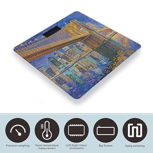 Brooklyn Bridge Dot Lights Scale for Body Weight Sturdy Tempered Glass Weighing Scales with LCD Display Accurate Digital Bathroom Scale Convenient Body Fat Smart Scales Easy Read