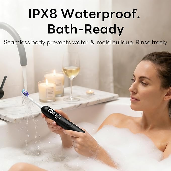 AI Sonic Electric Toothbrush for Adults with Brushing Score &amp Smart Timer Display 6-Zone Tracking Rechargeable Whitening Brush with Soft Heads (Midnight Black)
