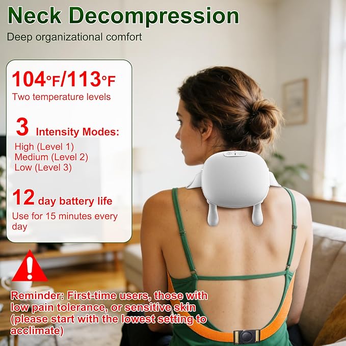Neck Massager Neck and Back Massager with Heat &amp 4D Kneading Shiatsu Deep Tissue Wireless Massager for Shoulder Cervical Pain Relief Portable Rechargeable for Home Office (White)