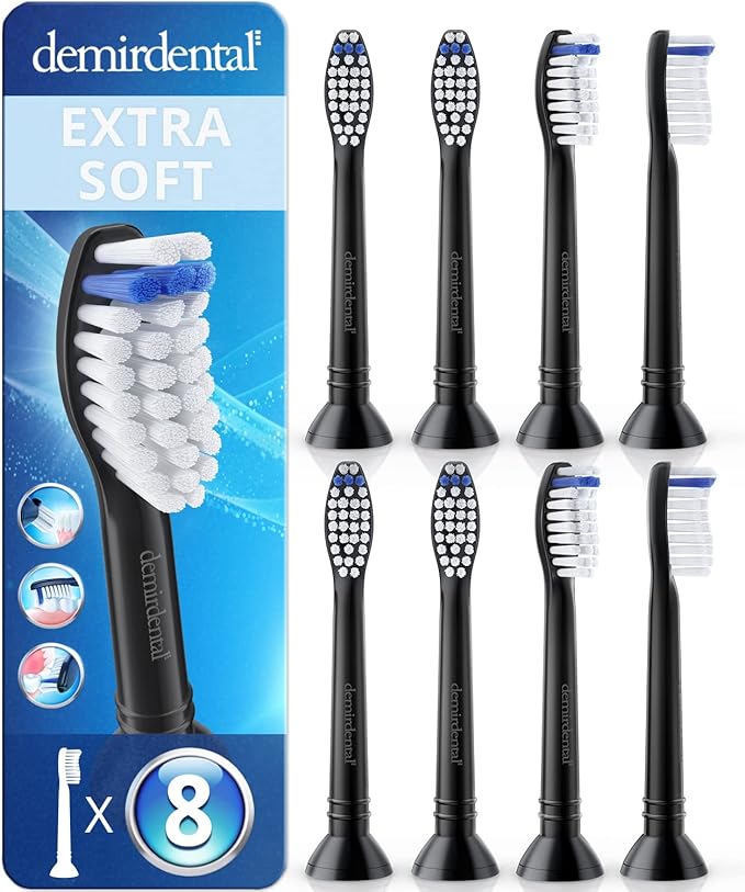 Toothbrush Heads Extra Soft Compatible with Philips Sonicare Toothbrush Heads - Extra Sensitive Replacement Heads for Very Sensitive Teeth - Gentle Brush Heads - Black - Replaces HX6058eb - 8 Pack