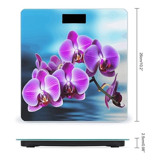 Beautiful Orchid Scale for Body Weight Safe Rounded Corners Tempered Glass Digital Bathroom Scale LED Display 400lb Capacity Weight Scales with High Precision Sensors