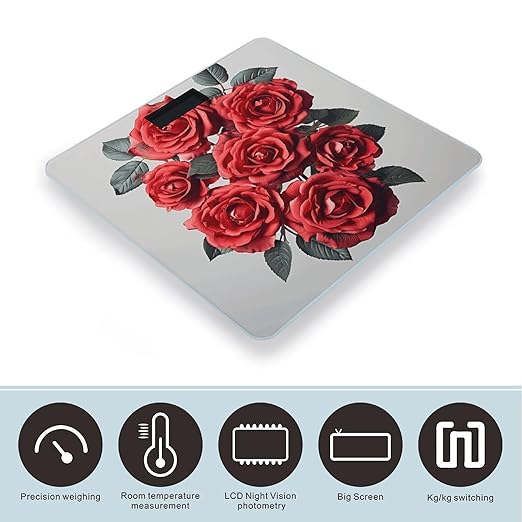 Digital Bathroom Scale for Body Weight Scale with Bright LCD Display High Accuracy Step-On Technology Auto On/Off Red Rose Flower Cluster Digital Scales 400 Lbs /180kg