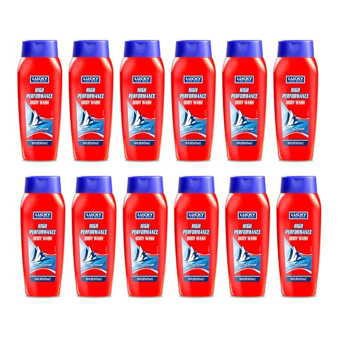 Lucky for Men High Performance Body Wash. Gives a Fresh Clean Feel with an Intense Foaming Formula. Ocean Fresh Fragrance. 16 fl.oz. Pack of 12