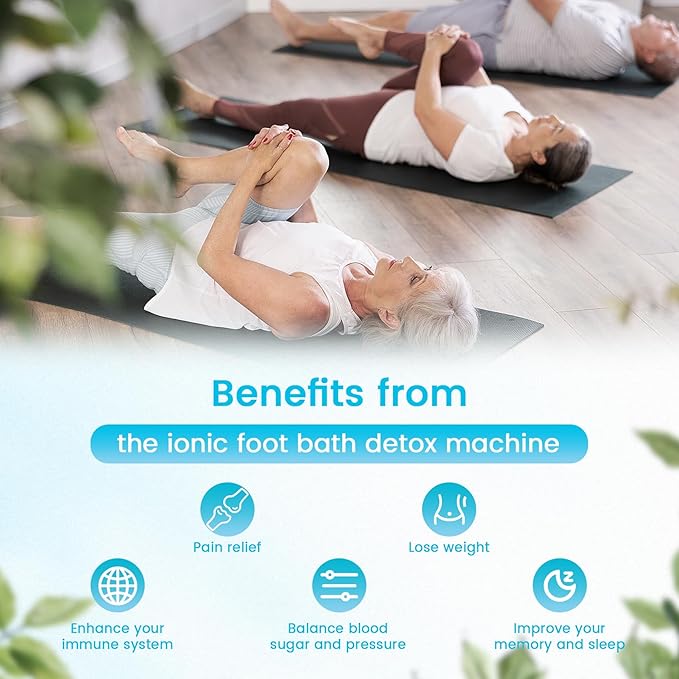 Ionic Foot Bath Detox Machine Ion Foot Spa Cleanse Machine to Remove Toxins Foot Bath Soak Tub Kits with Heat Waist Belt 2 Super Arrays 100 Basin Liners