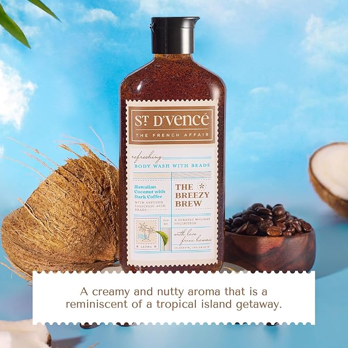 St. D’vence Breezy Brew Salicylic Acid Body Wash Shower Gel for Women &amp Men with Coffee &amp Coconut | Deep Cleansing Paraben &amp SLS Free | Body Wash for Summer - 300 ml