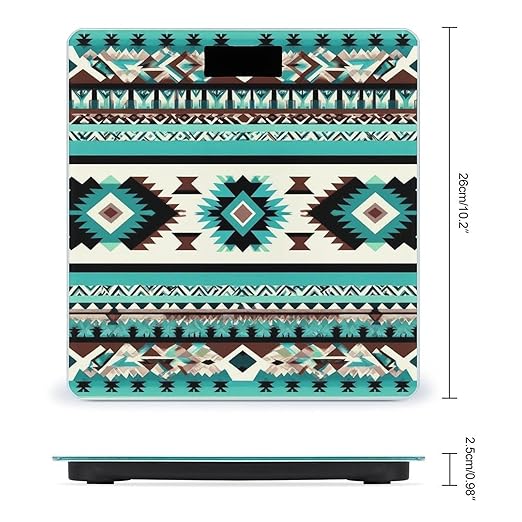 Women's Fashion Automatic Switch Digital Bathroom Weighing Scale Smart Scale Teal Turquoise Tribal Navajo Aztec Geometric Ethnic Pattern