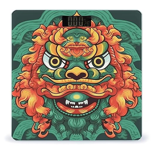 Digital Bathroom Scale for Body Weight Scale with Bright LCD Display High Accuracy Step-On Technology Auto On/Off Chinese Lion New Year Digital Scales 400 Lbs /180kg