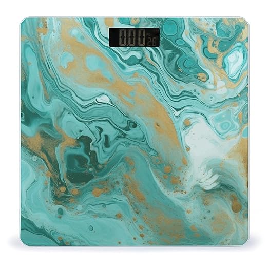 Teal and Gold Marble Scale with LCD Precision Weighing Scales Sturdy Tempered Glass Weight Scales Easy-to-Read Anti-Slip Weight Digital Bathroom Scale for Daily
