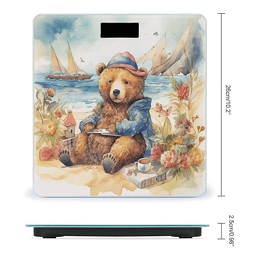 A Bear on The Beach Scale for Body Weight Digital Bathroom Scale Accurate Smart Weight Scales with Large Display Weighing Machine High Precision Scales