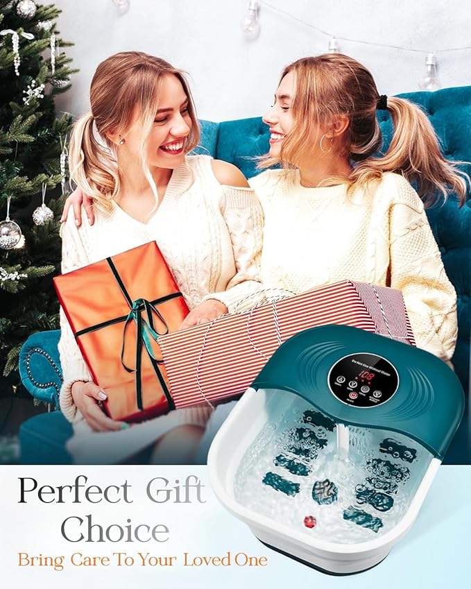 Foot Spa Bath Massager with Heat Bubble Jets Red Light &amp Timer Pedicure Foot Spa with 95-118℉ Temperature Control 8 Shiatsu Rollers Pumice Stone Gift for WomenMenDad