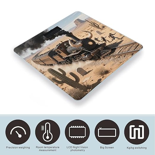 Steam Train in The Desert Scale for Body Weight Sturdy Tempered Glass Weighing Scales with LCD Display Accurate Digital Bathroom Scale Convenient Body Fat Smart Scales Easy Read