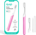 Quip Sonic Electric Toothbrush for Adults - Time Travel &amp Soft Bristles with Travel Case &amp Replacement Brush Head - 3 Month Battery Life Plastic Handle - Magenta