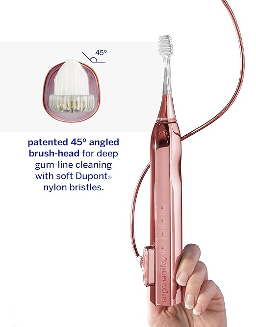 Supersmile Zina45™ Deluxe Sonic Pulse Toothbrush – Rechargeable Electric Brush with Angled Head &amp Travel Case – for Whiter Teeth and Healthier Gums