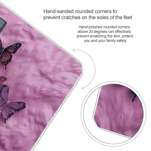 Butterflies are on Purple Background Bathroom Scale Automatic Power On/Off Body Scales LCD Backlight Display Square Digital Scale Rounded Corners Bathroom Scales for Home Bedrooms