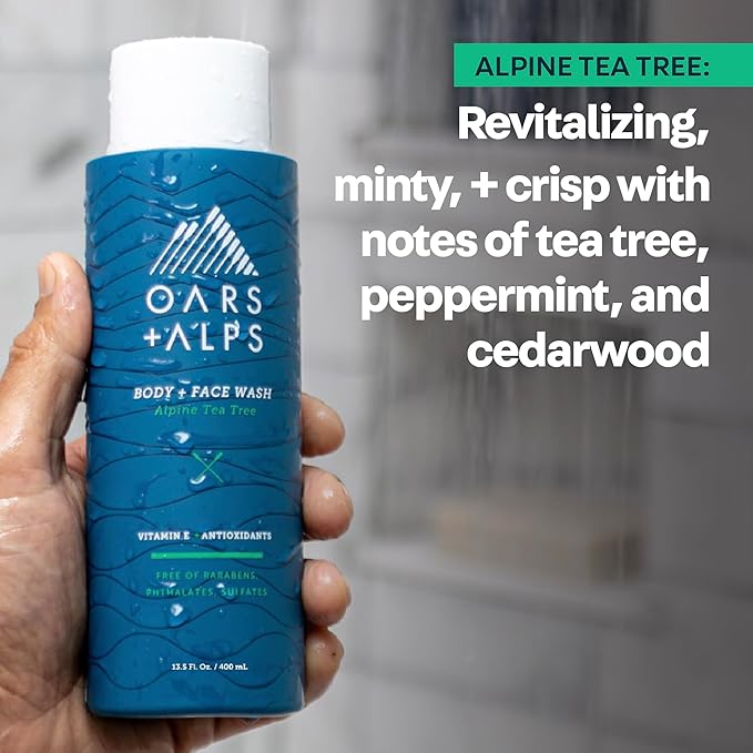 Oars + Alps Body Wash for Men Mens Body Wash &amp Face Cleanser with Vitamin E &amp Antioxidants Moisturizing Paraben &amp Sulfate Free Cleanser Alpine Tea Tree 2pk