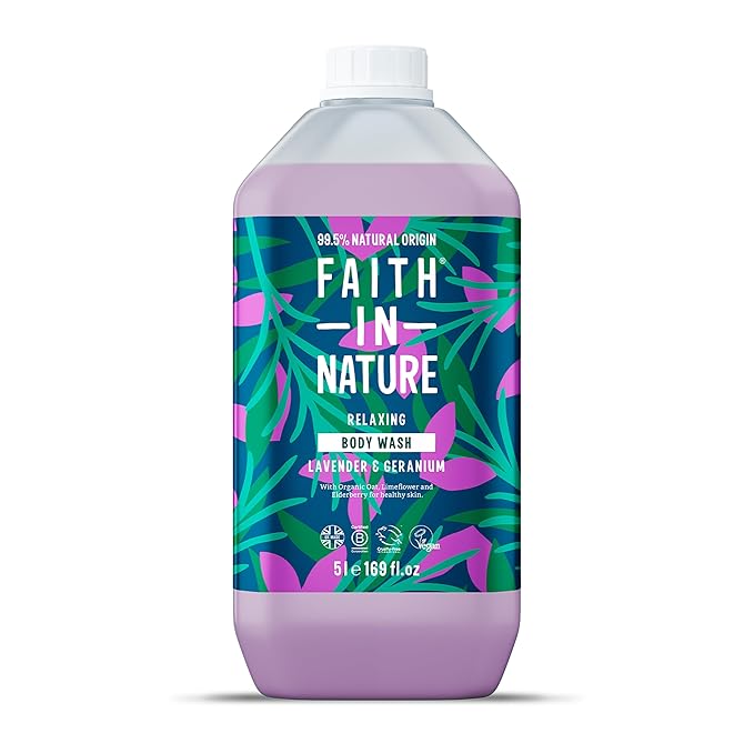 FAITH IN NATURE Natural Lavender &amp Geranium Body Wash Nourishing Vegan and Cruelty Free Parabens and SLS Free 5 Litre Refill Pack