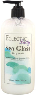 Eclectic Lady Liquid Pearl Body Wash - Sea Glass Scent 3-in-1 Use For Bubble Bath Hand Soap &amp Body Wash Phthalate-Free Sea Glass Fragrance Handcrafted in USA (16 oz)