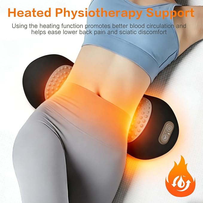 3-in-1 Electric Lumbar Support Pillow for Bed and Chair Triple Fusion Back Massager with Heat Vibration &amp Traction Designed for Lower Back Comfort and Spine Support