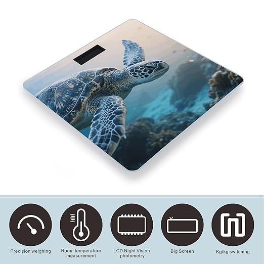 Blue Sea Turtle Weight Scale Cute Bathroom Scale for Body Highly Accurate Digital Weighing Machine for People Compact LCD Display Scales with Sturdy Toughened Glass Scales