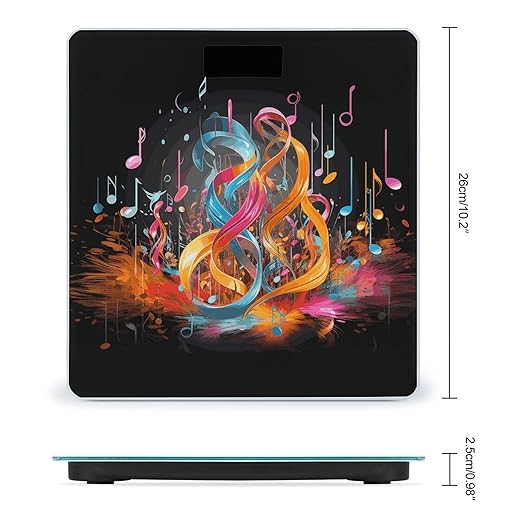 Colorful Musical Note Bathroom Scale for Body Weight Bathroom Digital Electronic Weighing Scale with Back Lit LED Display Sturdy Tempered Glass Weight Watchers Scales 400lb