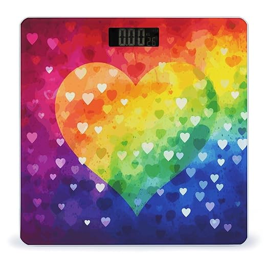 Colorful Rainbow Love Heart Weight Scale Large Bathroom Scales Digital Weight with Bright LED Display Non Slip Automatic Weighing Scale Fashion Weighing Machine for Body