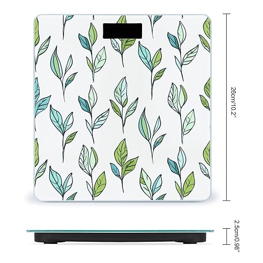 Hand Drawn Tea Leaves Scale for Body Weight Smart Scales Digital Bathroom Scale High Precision Weighing Scales with Large Display Weighing Machine for People