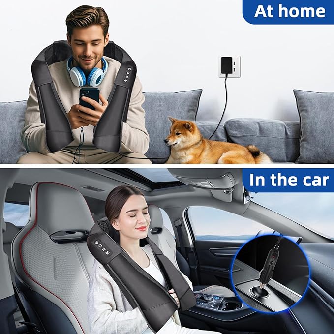 Joyset Shiatsu Neck and Back Massager with HeatElectric Shoulder Massager3D Kneading Massage with Cloth Cover Easy to Clean Best Gift for Men Women Parents (Black1+Handbag)