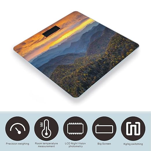 Blue Ridge Parkway Mountains Bathroom Scale Automatic Power On/Off Body Scales LCD Backlight Display Square Digital Scale Rounded Corners Bathroom Scales for Home Bedrooms