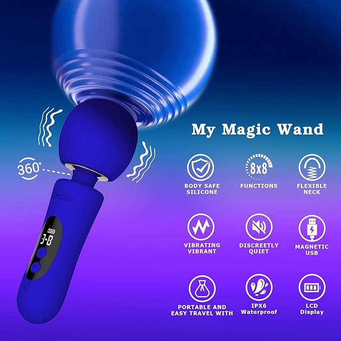 Portable Wand Massager- Rechargeable Handheld Personal Wand Massager for Women - Waterproof Quiet Electric Massager for Back Neck and Muscle Recovery
