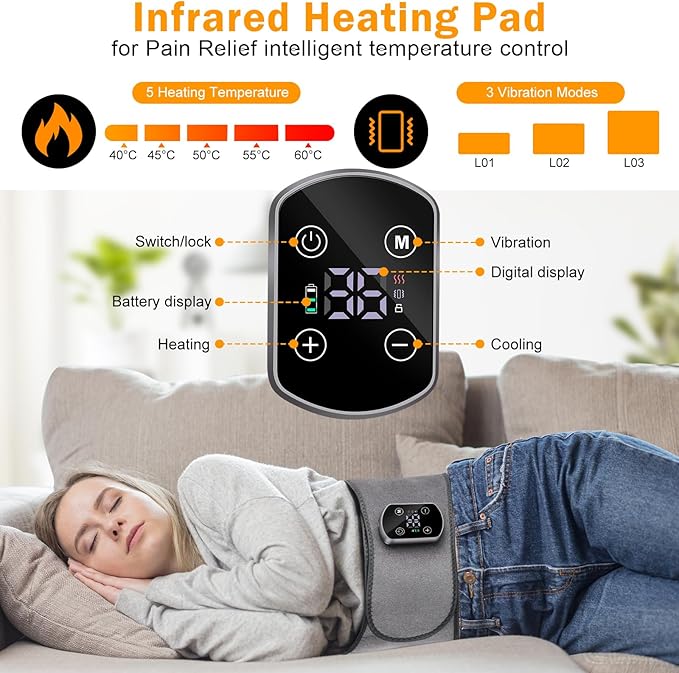 Cordless Heating Pad for Back Pain Relief Lumbar Massaager with Heat Heated Back Belt Abdomen Warmer Lumbar Support Rechargeable Heating Massage