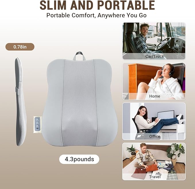 Back and Neck Massager with Heat 4D Kneading &amp Up-Down Rolling Massage Kneading Massage Pillow for Back Waist Neck Pain Relief Deep Tissue Ultrathin Shoulder Massage Gifts for Women Men Par