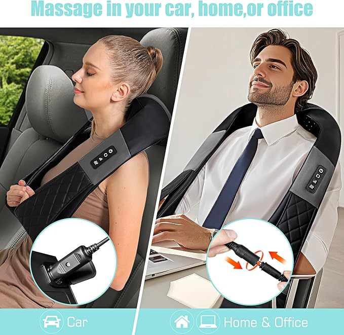 Shiatsu Neck and Back Massager with Heat Electric Deep Tissue 4D Kneading Massage Pillow for Shoulder Leg Body Muscle Pain Relief - Best Gifts for Women Men Mom Dad (Black Grey)
