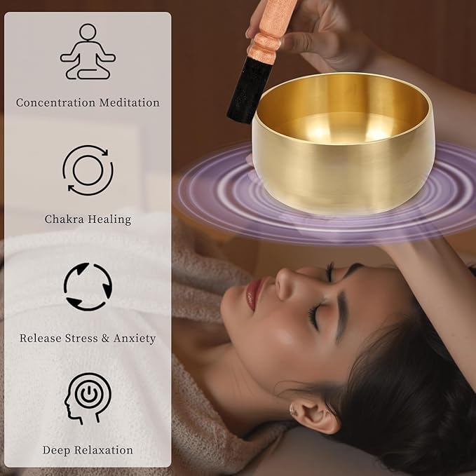 Large Tibetan Singing Bowl Set - 6 Handcrafted Meditation Sound Bowl for Yoga Mindfulness Chakra Healing &amp Stress Relief | Complete Kit with Cushion &amp Mallet | Spiritual Gifts for Beginners